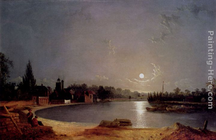 The Thames At Moonlight, Twickenham painting - Henry Pether The Thames At Moonlight, Twickenham art painting